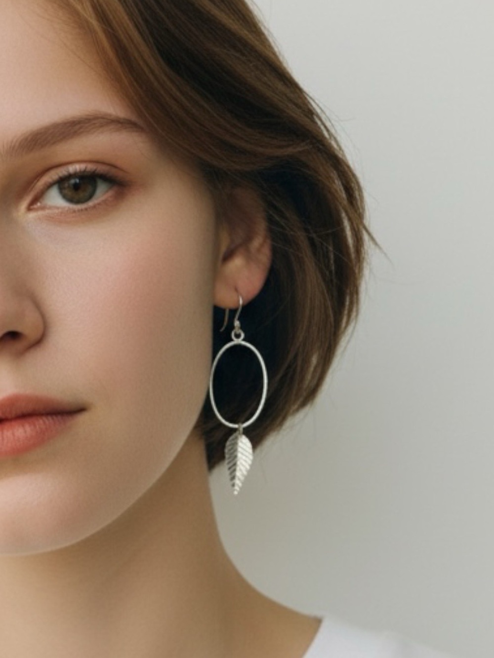 Vintage Silver Sterling Leaf Drop Hoop Earrings - Minimal Women Jewelry